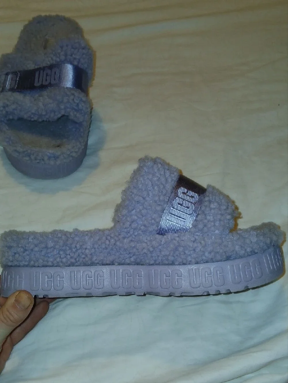 UGG Womens Purple Gray Fluffita Shearling Slide Platform Sandals     Sz: 8